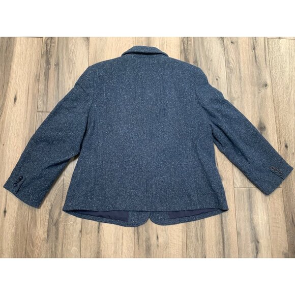 L.L. Bean Women’s XL PET Blue Silk Wool Blend Chevron Blazer Jacket Single Breas - Picture 5 of 7